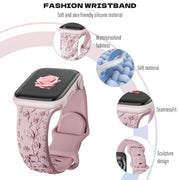 For Apple Watch 46mm / 49mm / 45mm / 44mm Embossed 3D Rose Flower Silicone Watch Band(Green)