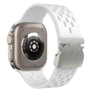 For Apple Watch 46mm / 49mm / 45mm / 44mm Kalebol Mesh Silver Umbrella Buckle Silicone Strap(White)