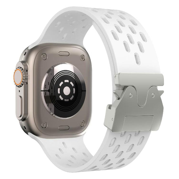 For Apple Watch 46mm / 49mm / 45mm / 44mm Kalebol Mesh Silver Umbrella Buckle Silicone Strap(White)