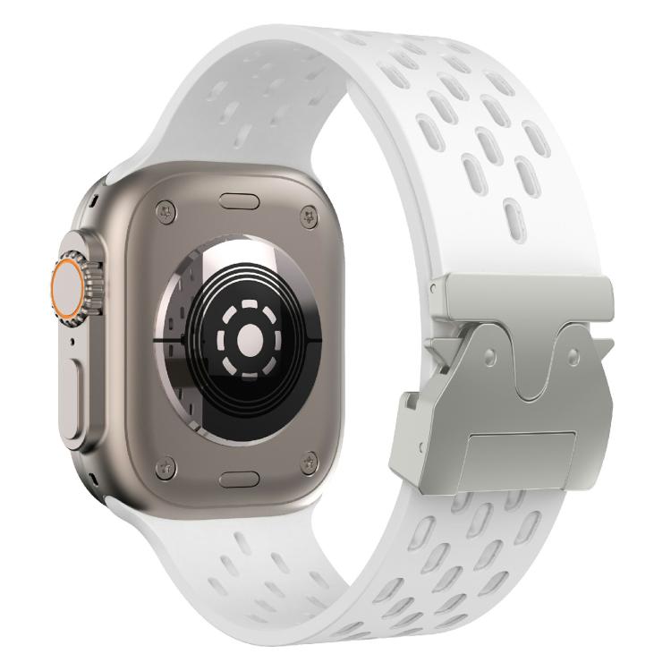 For Apple Watch 46mm / 49mm / 45mm / 44mm Kalebol Mesh Silver Umbrella Buckle Silicone Strap(White)