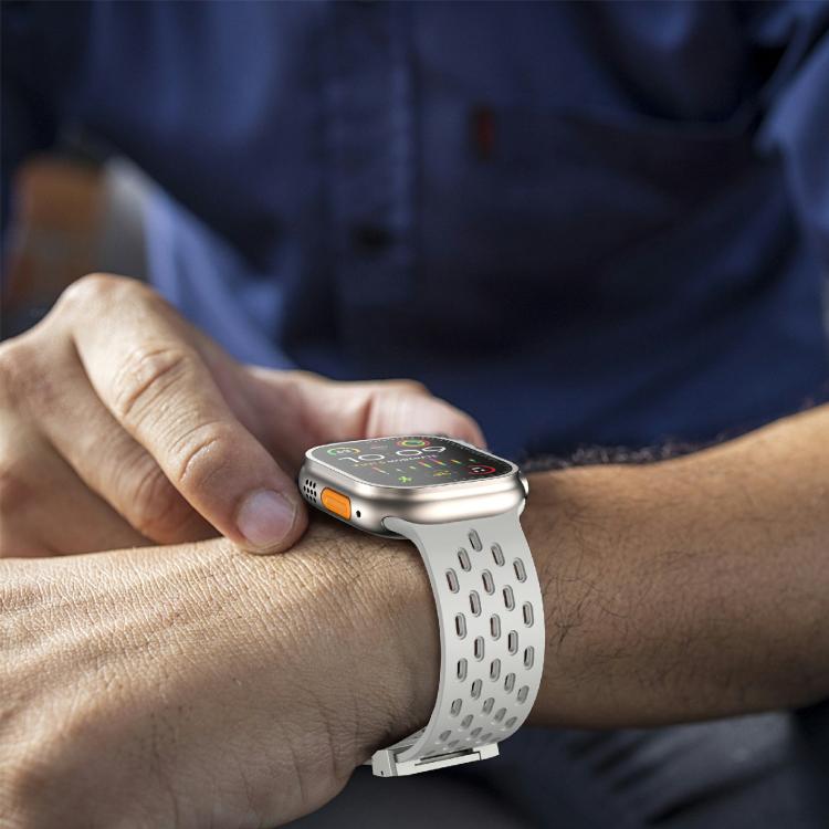 For Apple Watch 46mm / 49mm / 45mm / 44mm Kalebol Mesh Silver Umbrella Buckle Silicone Strap(Grey) - free shipping - PMC TechLife - Order now!