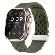 For Apple Watch 46mm / 49mm / 45mm / 44mm Kalebol Mesh Silver Umbrella Buckle Silicone Strap(Army Green)