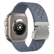 For Apple Watch 46mm / 49mm / 45mm / 44mm Kalebol Mesh Silver Umbrella Buckle Silicone Strap(Blue Grey)