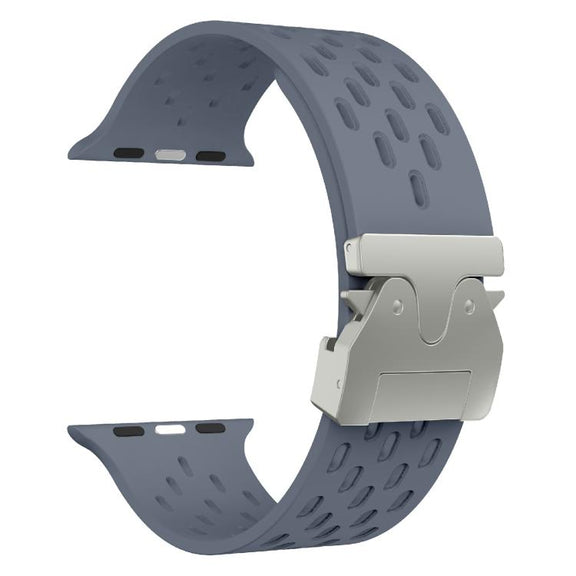 For Apple Watch 46mm / 49mm / 45mm / 44mm Kalebol Mesh Silver Umbrella Buckle Silicone Strap(Blue Grey)
