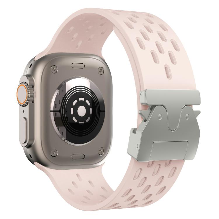 For Apple Watch 46mm / 49mm / 45mm / 44mm Kalebol Mesh Silver Umbrella Buckle Silicone Strap(Sand Pink) - free shipping - PMC TechLife - Order now!