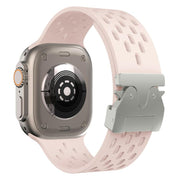 For Apple Watch 46mm / 49mm / 45mm / 44mm Kalebol Mesh Silver Umbrella Buckle Silicone Strap(Sand Pink)