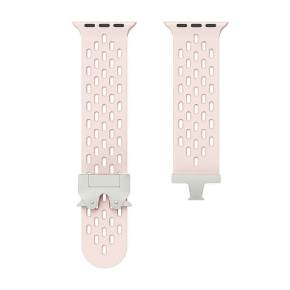 For Apple Watch 46mm / 49mm / 45mm / 44mm Kalebol Mesh Silver Umbrella Buckle Silicone Strap(Sand Pink)