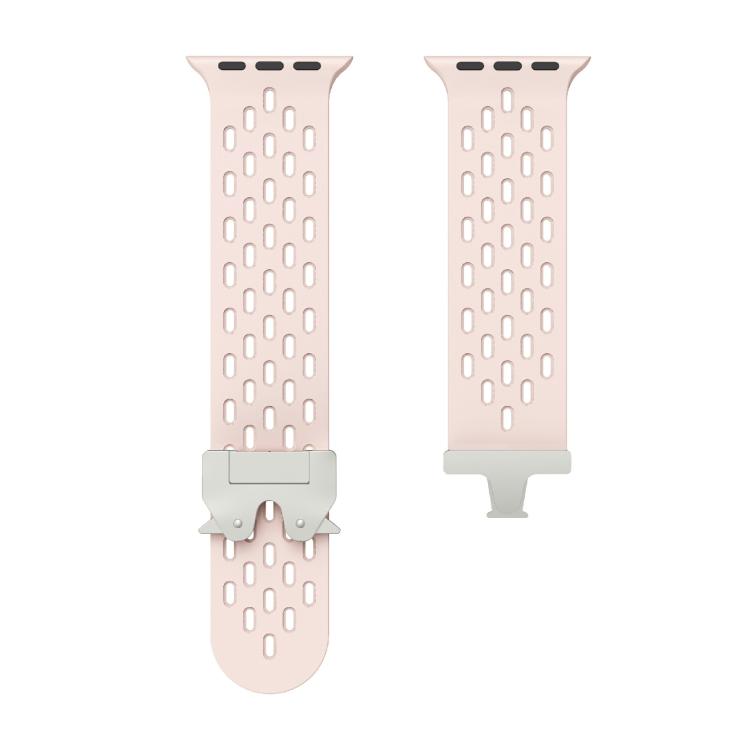 For Apple Watch 46mm / 49mm / 45mm / 44mm Kalebol Mesh Silver Umbrella Buckle Silicone Strap(Sand Pink)