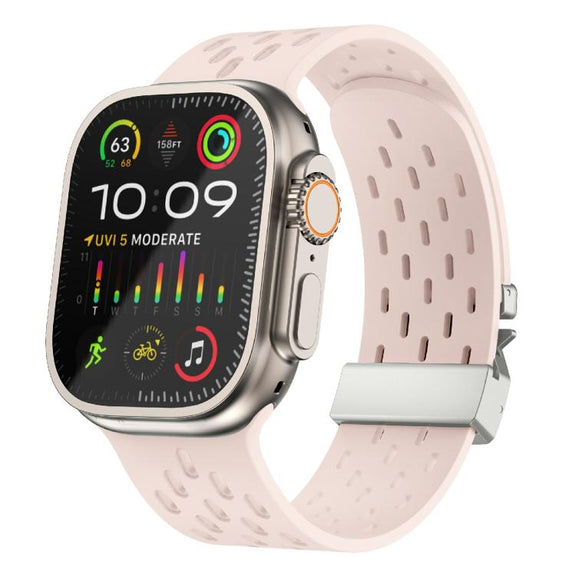 For Apple Watch 46mm / 49mm / 45mm / 44mm Kalebol Mesh Silver Umbrella Buckle Silicone Strap(Sand Pink)