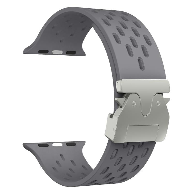 For Apple Watch 46mm / 49mm / 45mm / 44mm Kalebol Mesh Silver Umbrella Buckle Silicone Strap(Space Grey) - free shipping - PMC TechLife - Order now!