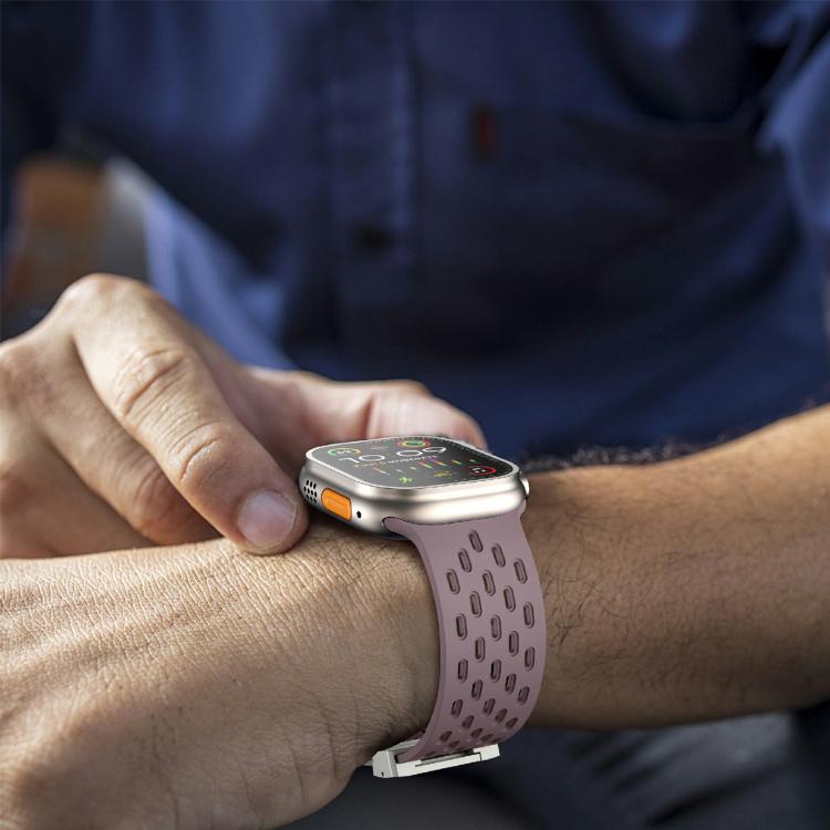 For Apple Watch 46mm / 49mm / 45mm / 44mm Kalebol Mesh Silver Umbrella Buckle Silicone Strap(Smoky Purple) - free shipping - PMC TechLife - Order now!