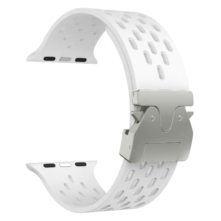 For Apple Watch 42mm / 41mm / 40mm / 38mm Kalebol Mesh Silver Umbrella Buckle Silicone Strap(White) - free shipping - PMC TechLife - Order now!