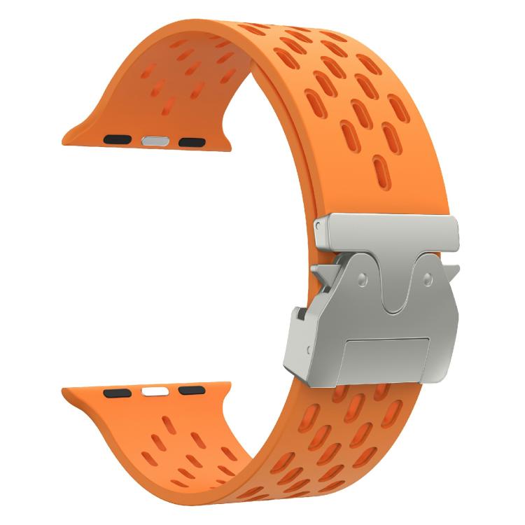 For Apple Watch 42mm / 41mm / 40mm / 38mm Kalebol Mesh Silver Umbrella Buckle Silicone Strap(Orange) - free shipping - PMC TechLife - Order now!