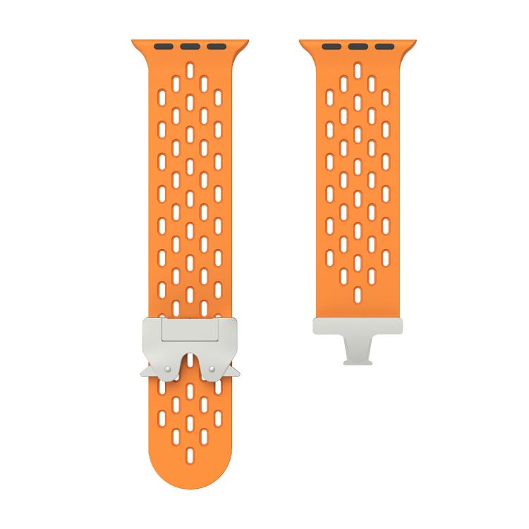For Apple Watch 42mm / 41mm / 40mm / 38mm Kalebol Mesh Silver Umbrella Buckle Silicone Strap(Orange) - free shipping - PMC TechLife - Order now!