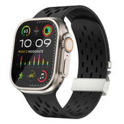 For Apple Watch 42mm / 41mm / 40mm / 38mm Kalebol Mesh Silver Umbrella Buckle Silicone Strap(Black)