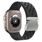 For Apple Watch 42mm / 41mm / 40mm / 38mm Kalebol Mesh Silver Umbrella Buckle Silicone Strap(Black)