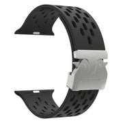 For Apple Watch 42mm / 41mm / 40mm / 38mm Kalebol Mesh Silver Umbrella Buckle Silicone Strap(Black)