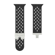 For Apple Watch 42mm / 41mm / 40mm / 38mm Kalebol Mesh Silver Umbrella Buckle Silicone Strap(Black)
