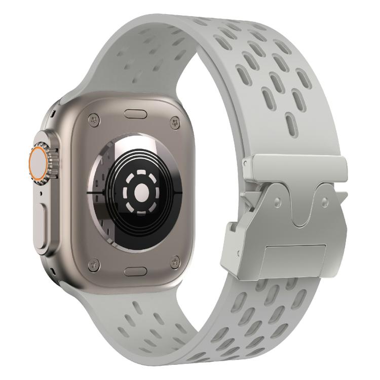 For Apple Watch 42mm / 41mm / 40mm / 38mm Kalebol Mesh Silver Umbrella Buckle Silicone Strap(Grey) - free shipping - PMC TechLife - Order now!