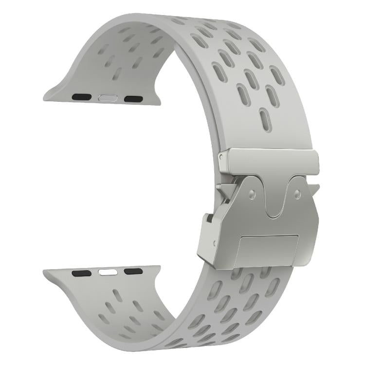 For Apple Watch 42mm / 41mm / 40mm / 38mm Kalebol Mesh Silver Umbrella Buckle Silicone Strap(Grey) - free shipping - PMC TechLife - Order now!