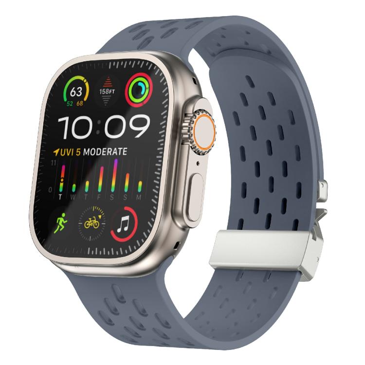 For Apple Watch 42mm / 41mm / 40mm / 38mm Kalebol Mesh Silver Umbrella Buckle Silicone Strap(Blue Grey) - free shipping - PMC TechLife - Order now!