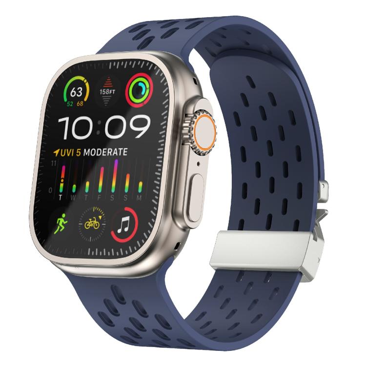 For Apple Watch 42mm / 41mm / 40mm / 38mm Kalebol Mesh Silver Umbrella Buckle Silicone Strap(Midnight Blue) - free shipping - PMC TechLife - Order now!