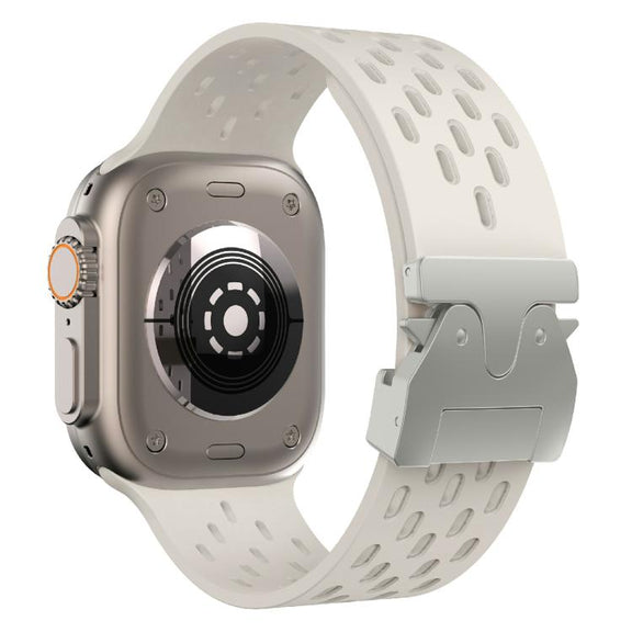 For Apple Watch 42mm / 41mm / 40mm / 38mm Kalebol Mesh Silver Umbrella Buckle Silicone Strap(Starlight)