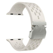 For Apple Watch 42mm / 41mm / 40mm / 38mm Kalebol Mesh Silver Umbrella Buckle Silicone Strap(Starlight)