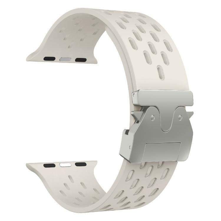 For Apple Watch 42mm / 41mm / 40mm / 38mm Kalebol Mesh Silver Umbrella Buckle Silicone Strap(Starlight)