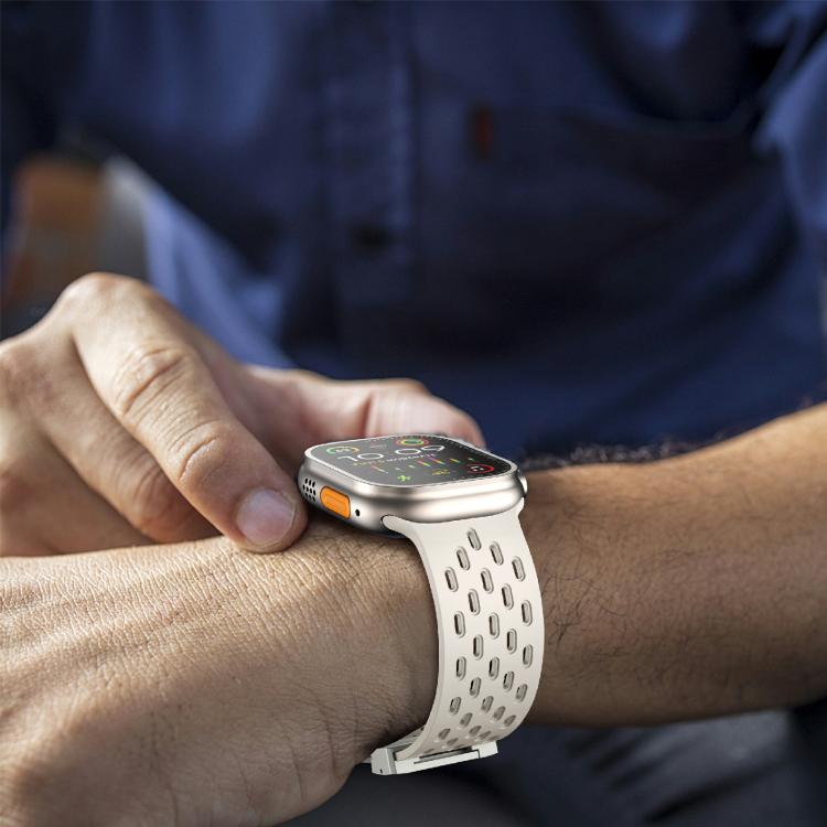 For Apple Watch 42mm / 41mm / 40mm / 38mm Kalebol Mesh Silver Umbrella Buckle Silicone Strap(Starlight)