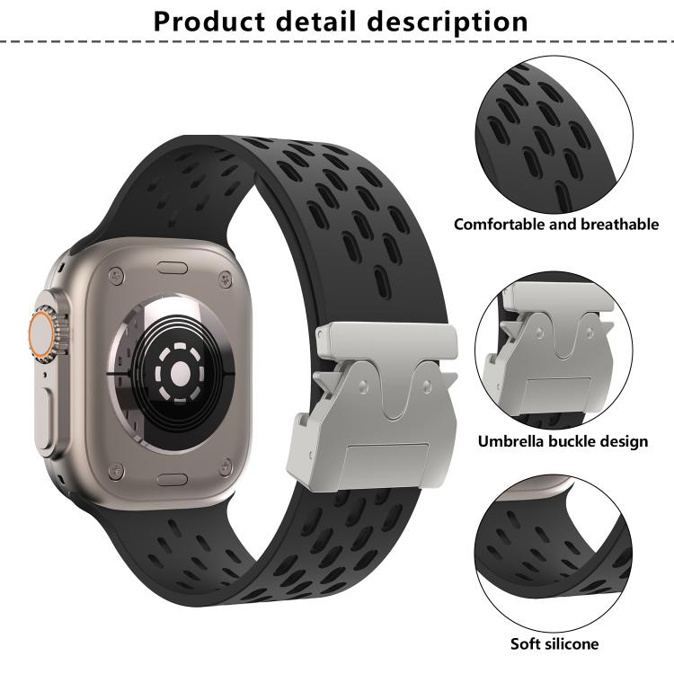 For Apple Watch 46mm / 49mm / 45mm / 44mm Kalebol Mesh Silver Umbrella Buckle Silicone Strap(White)