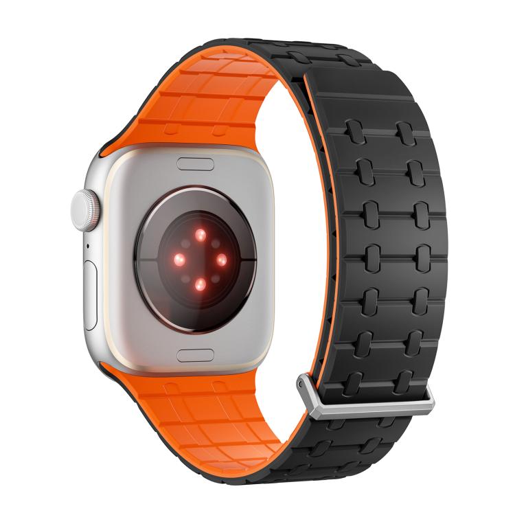 For Apple Watch 46mm / 49mm / 45mm / 44mm Kalebol Magnetic Silicone Watch Strap(Black Orange)