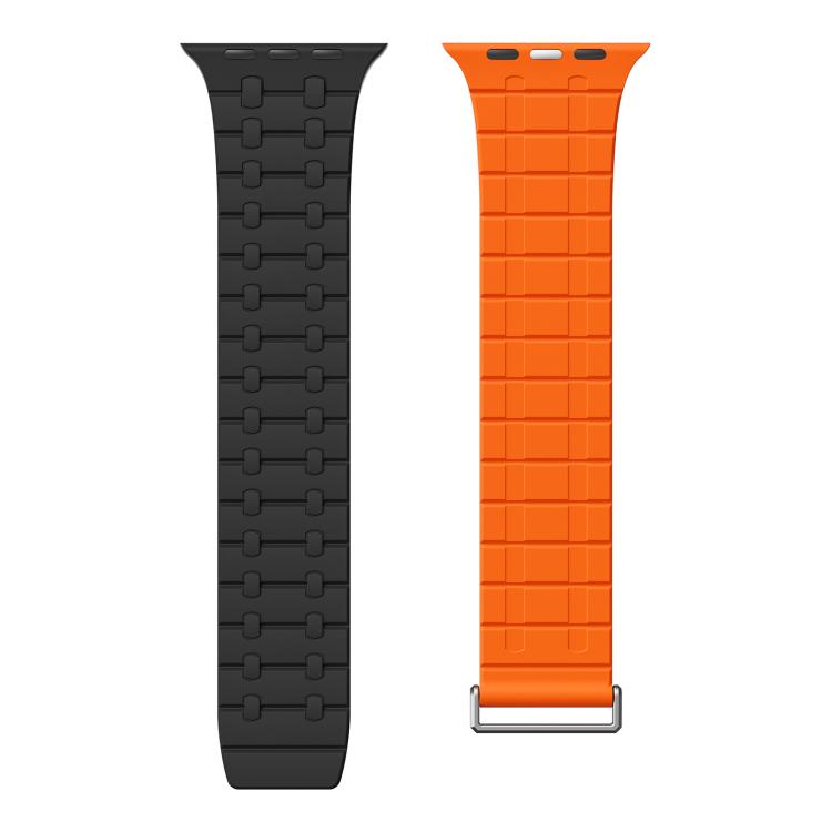For Apple Watch 46mm / 49mm / 45mm / 44mm Kalebol Magnetic Silicone Watch Strap(Black Orange)