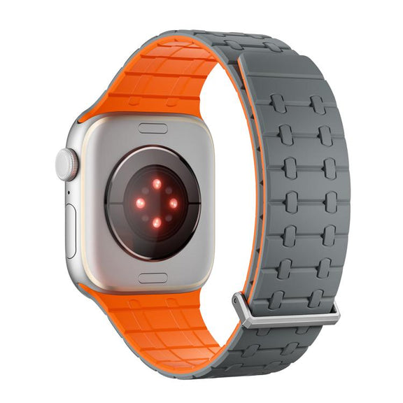 For Apple Watch 46mm / 49mm / 45mm / 44mm Kalebol Magnetic Silicone Watch Strap(Grey Orange)