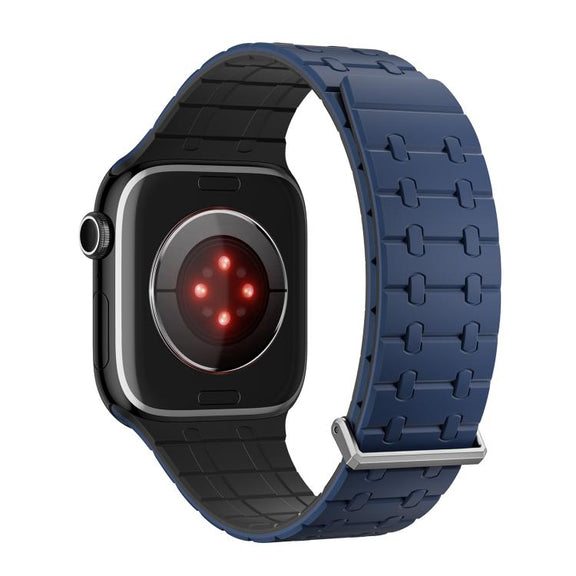 For Apple Watch 46mm / 49mm / 45mm / 44mm Kalebol Magnetic Silicone Watch Strap(Blue Black)
