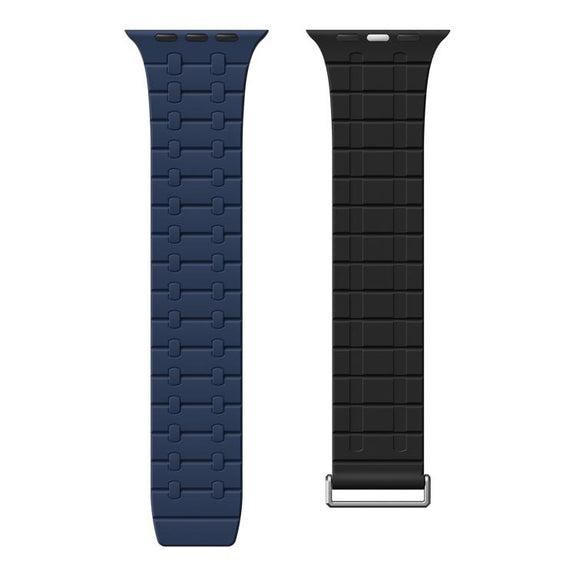 For Apple Watch 46mm / 49mm / 45mm / 44mm Kalebol Magnetic Silicone Watch Strap(Blue Black)
