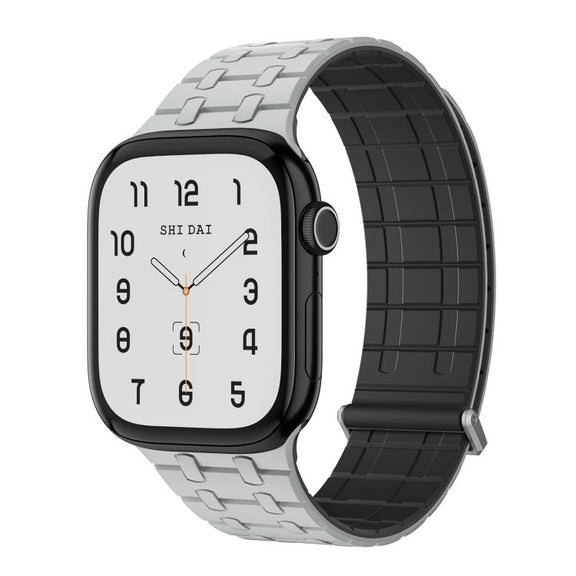 For Apple Watch 46mm / 49mm / 45mm / 44mm Kalebol Magnetic Silicone Watch Strap(Light Grey Black)