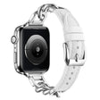 For Apple Watch 46mm / 49mm / 45mm / 44mm Metal Chain Leather Denim Watch Band(White) - Watch Bands by PMc TechLife | Online Shopping South Africa | PMc TechLife | Buy Now Pay Later Mobicred