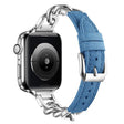 For Apple Watch 46mm / 49mm / 45mm / 44mm Metal Chain Leather Denim Watch Band(Baby Blue) - free shipping - PMc TechLife - Order now!