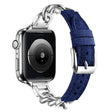 For Apple Watch 46mm / 49mm / 45mm / 44mm Metal Chain Leather Denim Watch Band(Dark Blue) - free shipping - PMc TechLife - Order now!