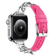 For Apple Watch 46mm / 49mm / 45mm / 44mm Metal Chain Leather Denim Watch Band(Peach Red) - free shipping - PMc TechLife - Order now!