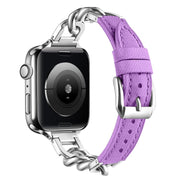 For Apple Watch 46mm / 49mm / 45mm / 44mm Metal Chain Leather Denim Watch Band(Purple)