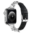 For Apple Watch 42mm / 41mm / 40mm / 38mm Metal Chain Leather Denim Watch Band(Black) - free shipping - PMc TechLife - Order now!