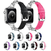 For Apple Watch 46mm / 49mm / 45mm / 44mm Metal Chain Leather Denim Watch Band(White)