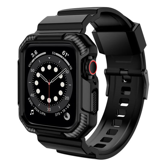 For Apple Watch 46mm / 45mm / 44mm / 42mm VIETAO Carbon Fiber Silicone Strap(Black) - Watch Bands by VIETAO | Online Shopping South Africa | PMC Jewellery | Buy Now Pay Later Mobicred