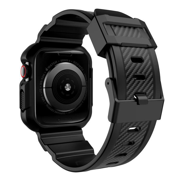 For Apple Watch 46mm / 45mm / 44mm / 42mm VIETAO Carbon Fiber Silicone Strap(Black)