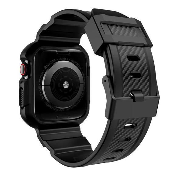For Apple Watch 46mm / 45mm / 44mm / 42mm VIETAO Carbon Fiber Silicone Strap(Black)