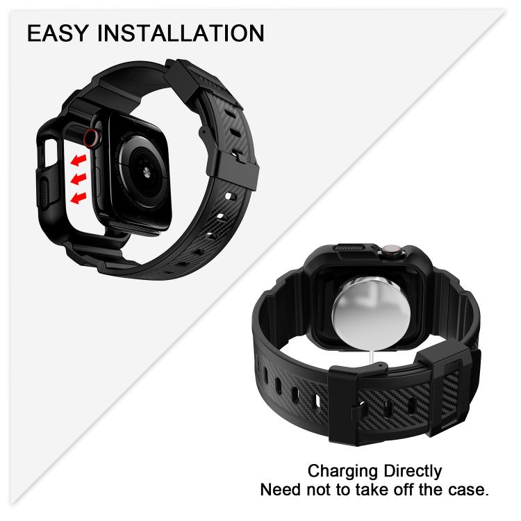 For Apple Watch 46mm / 45mm / 44mm / 42mm VIETAO Carbon Fiber Silicone Strap(Black)