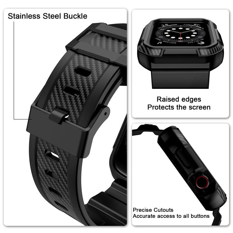 For Apple Watch 46mm / 45mm / 44mm / 42mm VIETAO Carbon Fiber Silicone Strap(Black) - Watch Bands by VIETAO | Online Shopping South Africa | PMC Jewellery | Buy Now Pay Later Mobicred