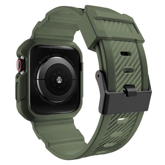 For Apple Watch 46mm / 45mm / 44mm / 42mm VIETAO Carbon Fiber Silicone Strap(Grass Green)